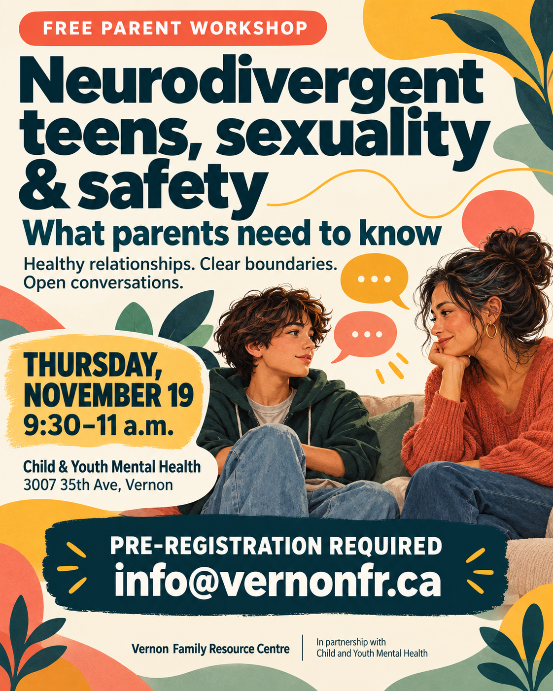 Neurodivergent Teens Parent Workshop Poster